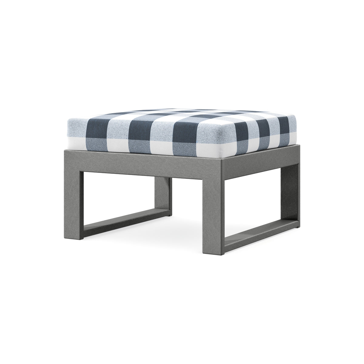 POLYWOOD Modular Ottoman - Modern in Slate Grey / Buffalo Plaid Marine Indigo