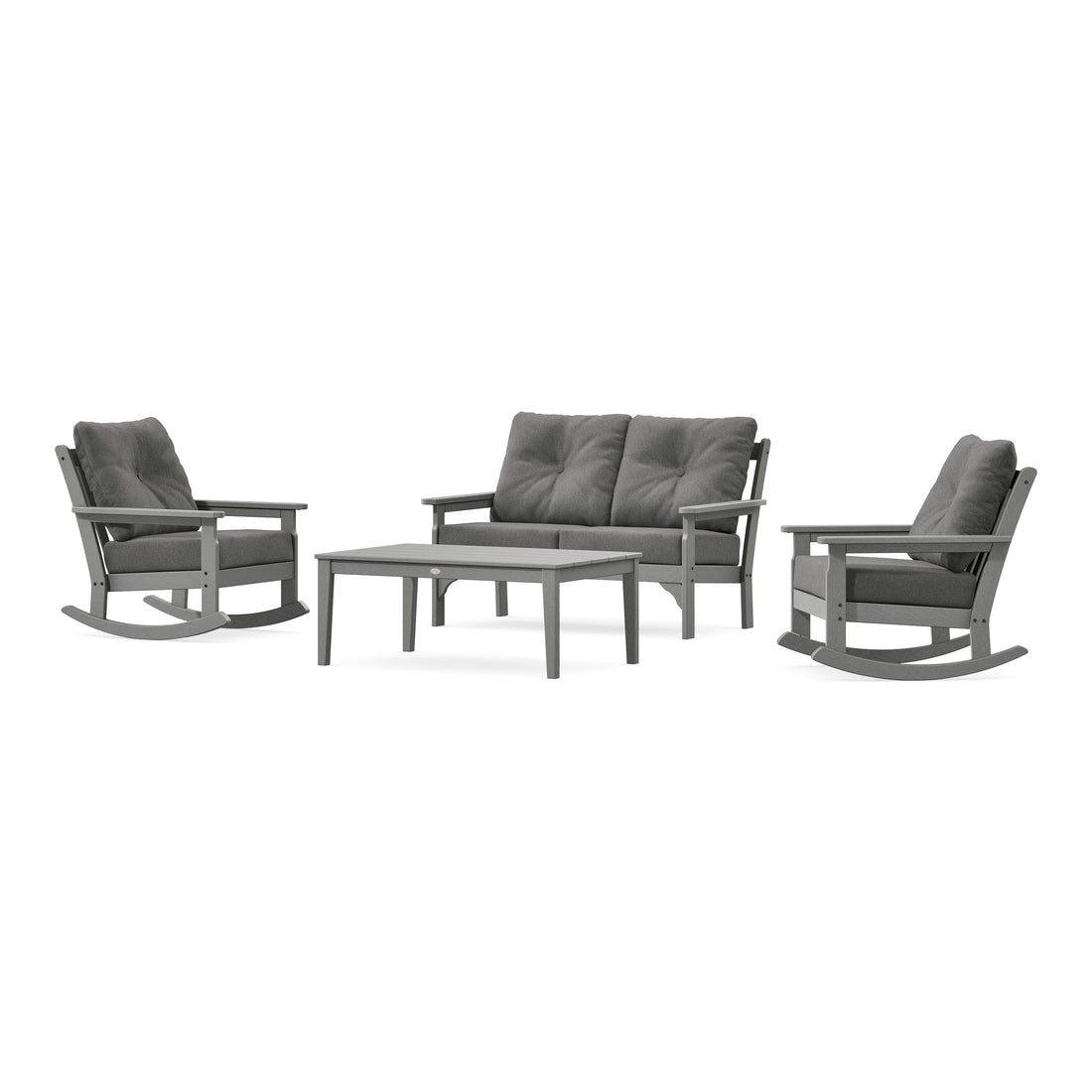 POLYWOOD Vineyard 4-Piece Deep Seating Rocking Chair Set in Slate Grey