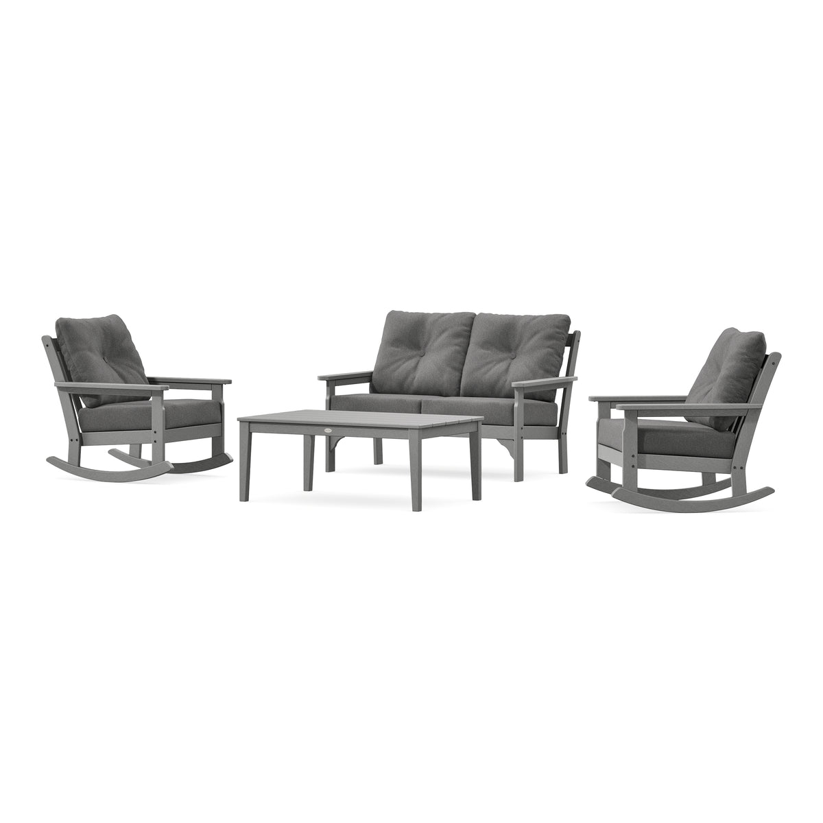 POLYWOOD Vineyard 4-Piece Deep Seating Rocking Chair Set in Slate Grey