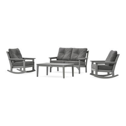 POLYWOOD Vineyard 4-Piece Deep Seating Rocking Chair Set in Slate Grey