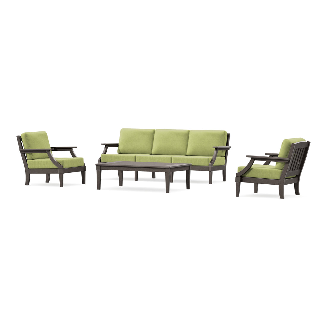 POLYWOOD PW Designer Series Estate 4-Piece Lounge Sofa Set in Vintage Coffee / Chartreuse Boucle