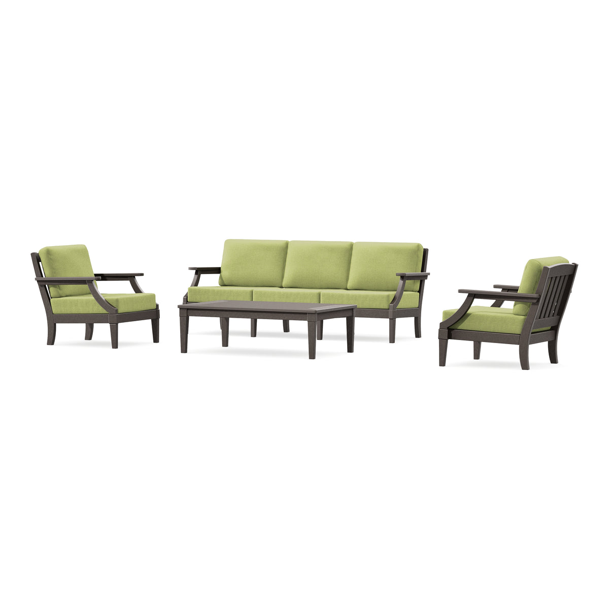 POLYWOOD PW Designer Series Estate 4-Piece Lounge Sofa Set in Vintage Coffee / Chartreuse Boucle
