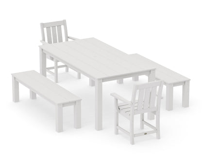 POLYWOOD Oxford 5-Piece Parsons Dining Set with Benches in Vintage White