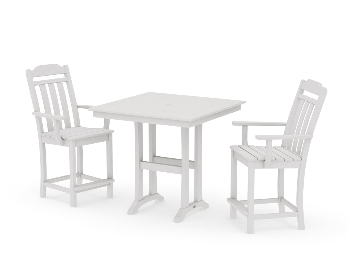 POLYWOOD Country Living Cottage 3-Piece Farmhouse Counter Set with Trestle Legs in Vintage White