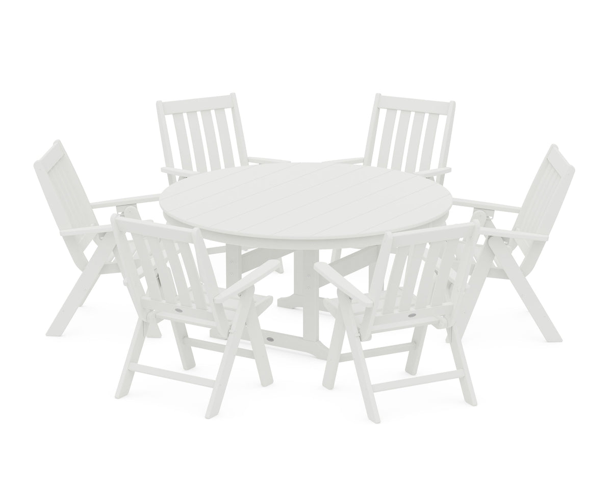 POLYWOOD Vineyard 7-Piece Folding Chair Round Farmhouse Dining Set in Vintage White