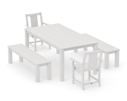 POLYWOOD Prairie 5-Piece Parsons Dining Set with Benches in Vintage White