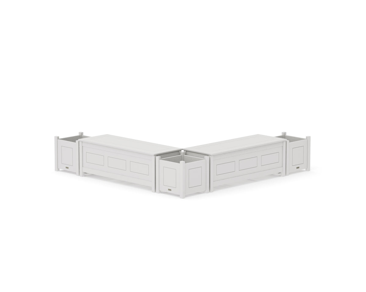 POLYWOOD 48" Country Living L-Shaped Planter Storage Bench Corner Set in Vintage White