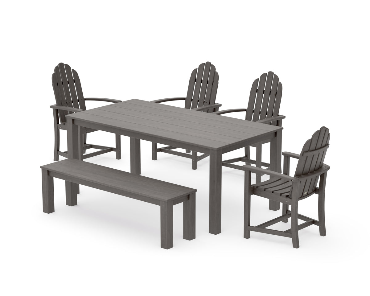 POLYWOOD Classic Adirondack 6-Piece Parsons Dining Set with Bench in Driftwood