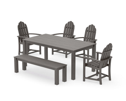 POLYWOOD Classic Adirondack 6-Piece Parsons Dining Set with Bench in Driftwood