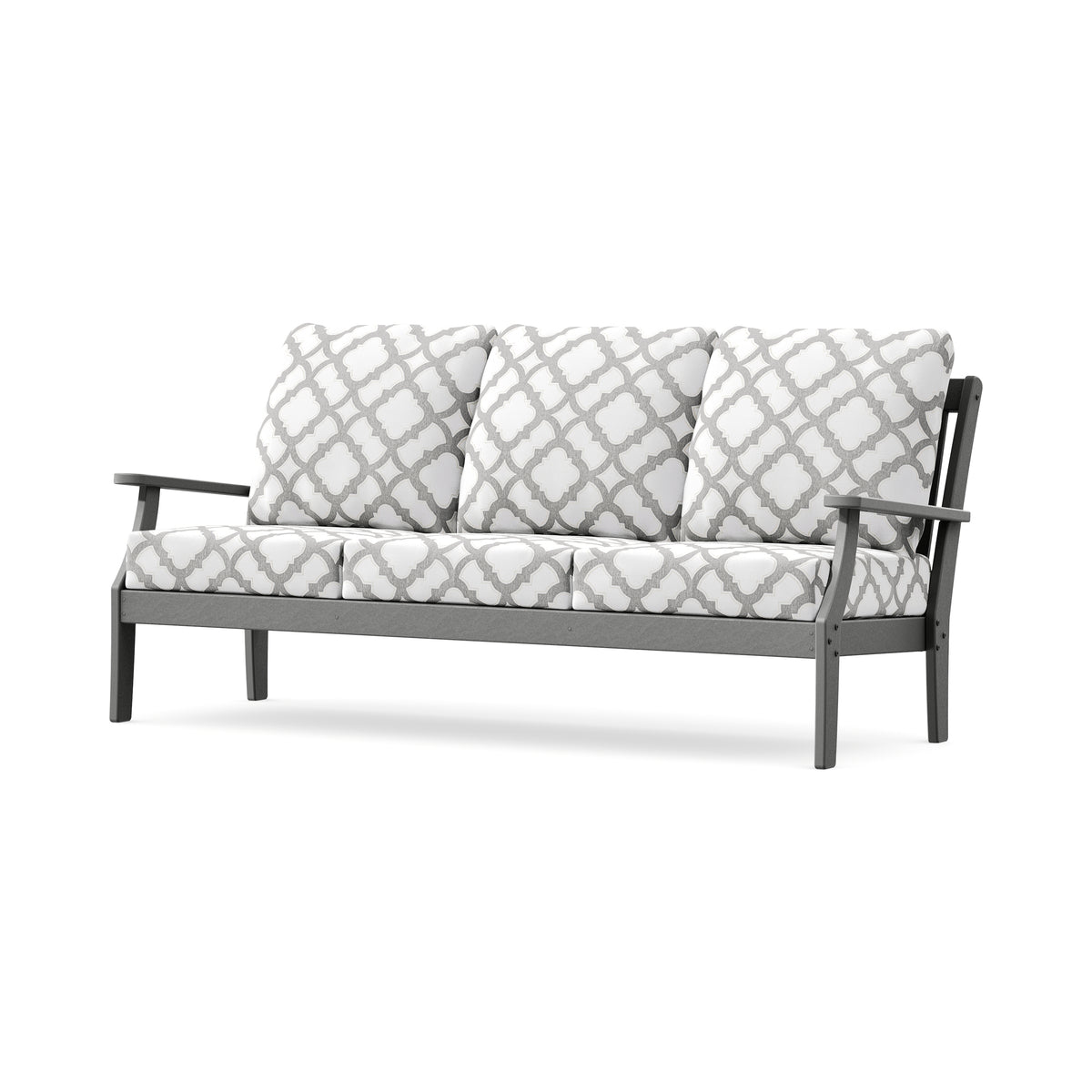 POLYWOOD Braxton Deep Seating Sofa in Slate Grey / Trellis Grey Mist