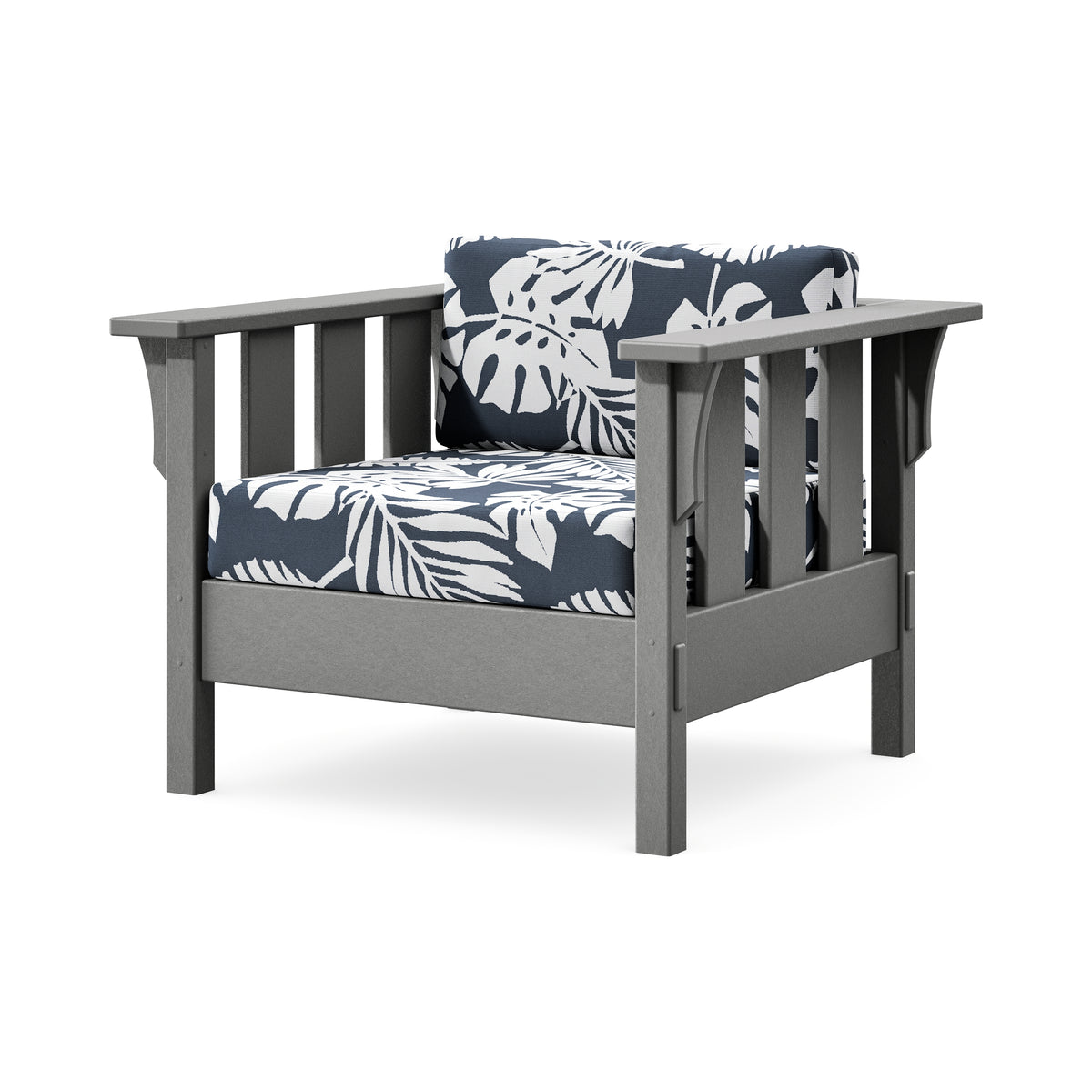POLYWOOD Acadia Deep Seating Chair in Slate Grey / Leaf Marine Indigo
