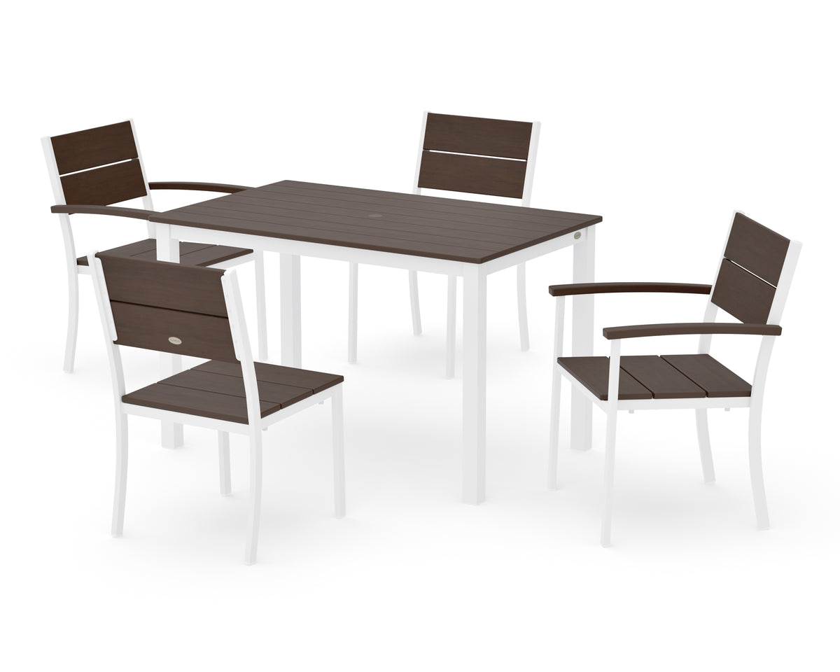 POLYWOOD Main Street 5-Piece Dining Set with Main Street 30 x 48 Dining Table in White / Kona