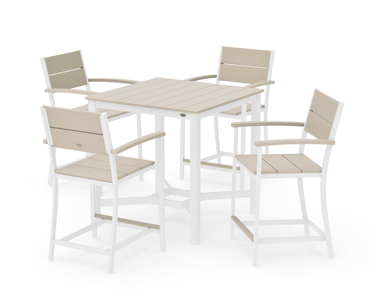 POLYWOOD Main Street 5-Piece Counter Set in White / Sand