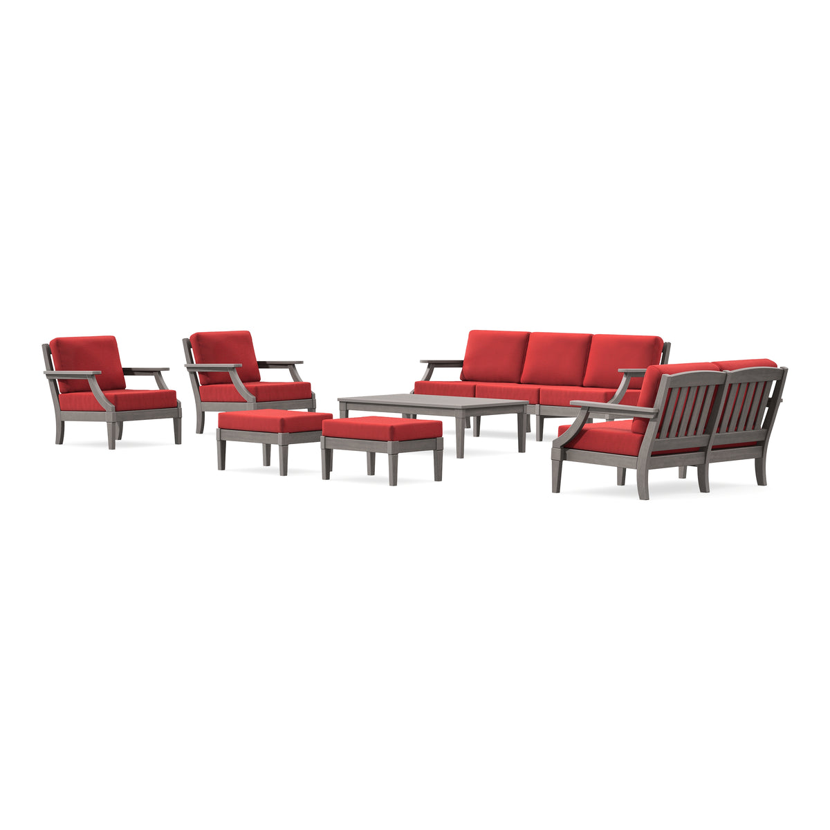 POLYWOOD PW Designer Series Estate 7-Piece Lounge Sofa Set in Driftwood / Crimson Linen