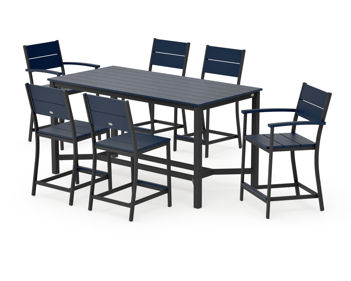 POLYWOOD Main Street 7-Piece Counter Set in Black / Navy