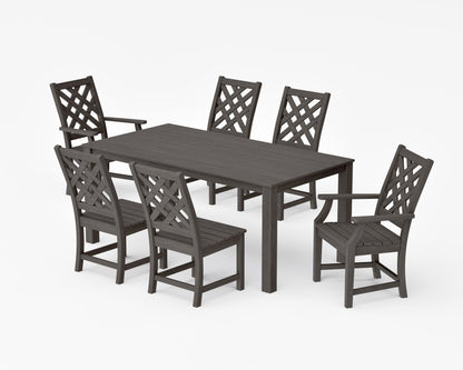 POLYWOOD Wovendale 7-Piece Parsons Dining Set in Driftwood
