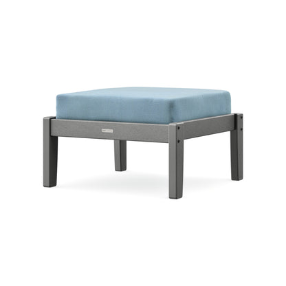 POLYWOOD Chinoiserie Deep Seating Ottoman in Slate Grey / Lattice Sky Blue