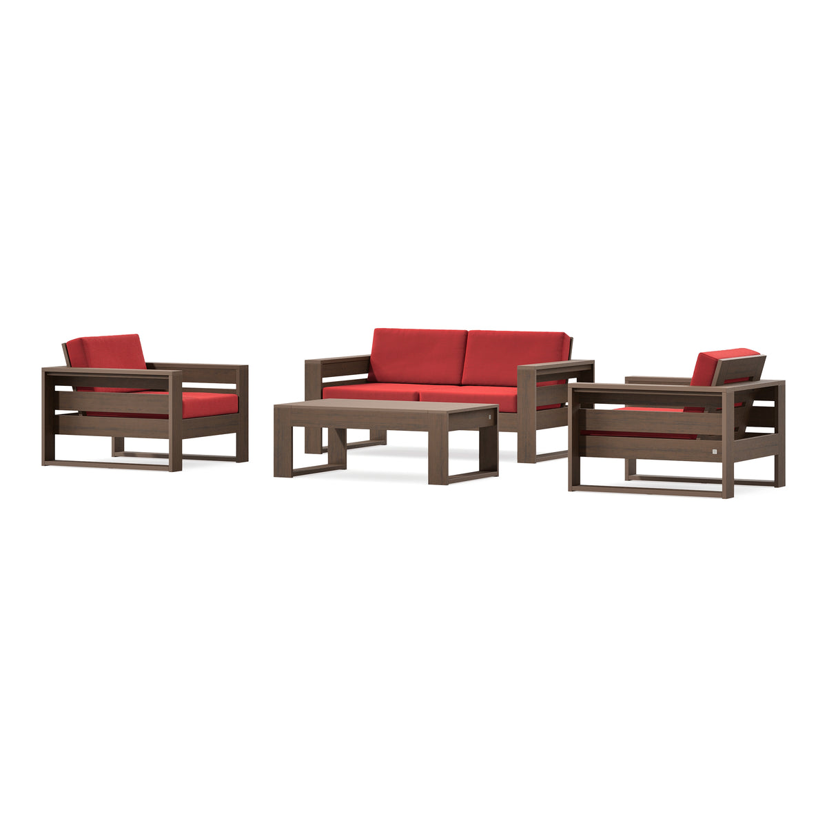 POLYWOOD PW Designer Series Latitude 4-Piece Lounge Loveseat Set in Kona / Crimson Linen