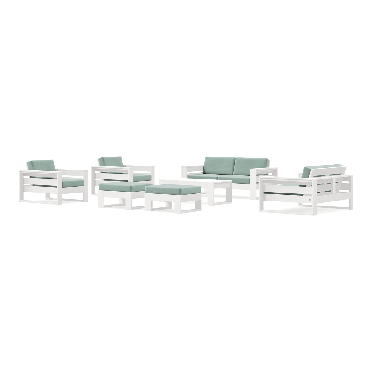 POLYWOOD PW Designer Series Latitude 7-Piece Lounge Loveseat Set in Vintage White / Spa