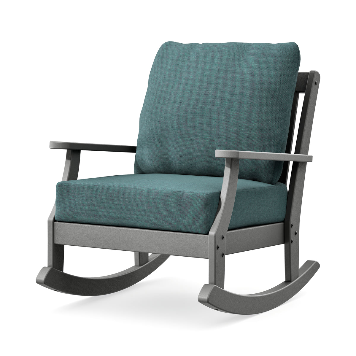 POLYWOOD Braxton Deep Seating Rocking Chair in Slate Grey / Ocean Teal