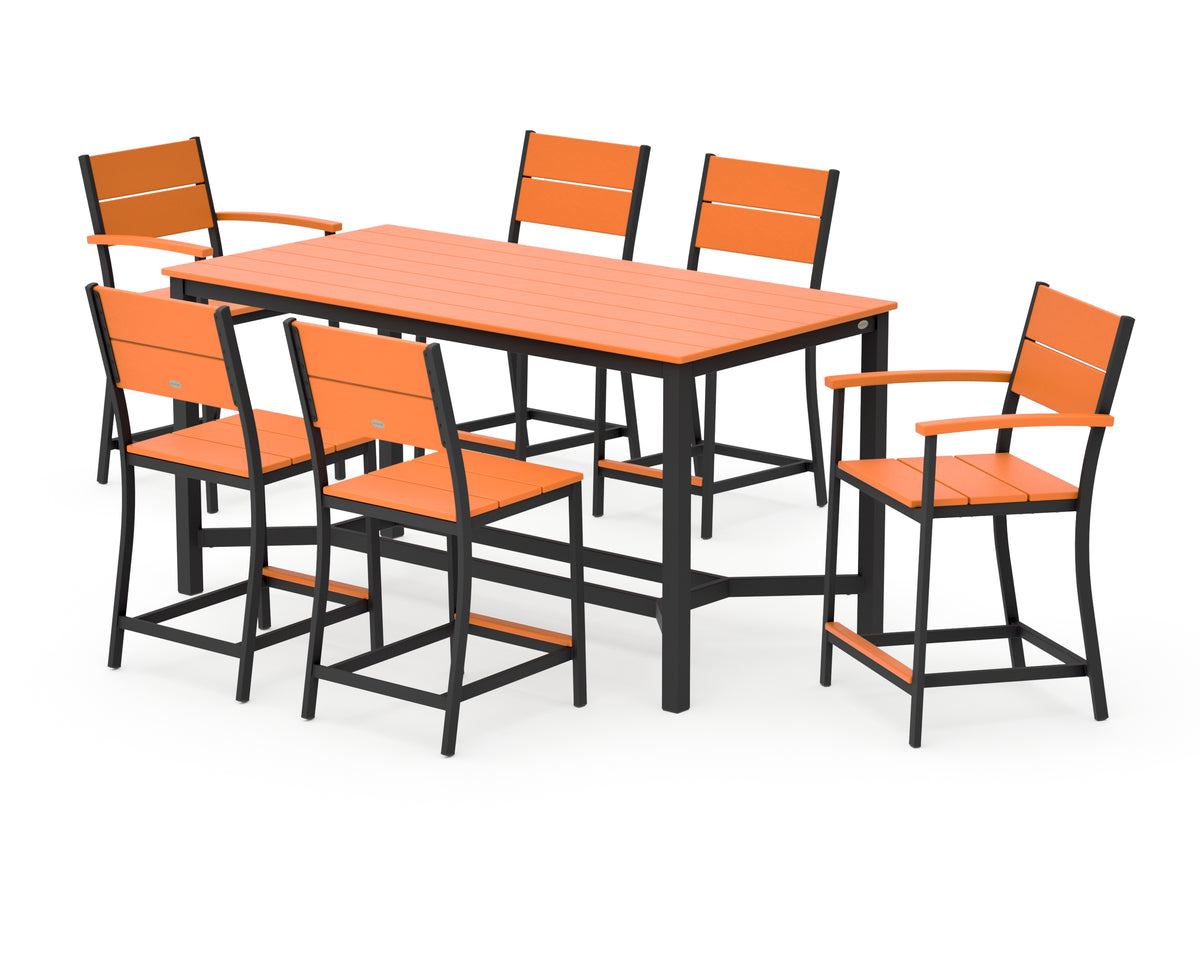 POLYWOOD Main Street 7-Piece Counter Set in Black / Tangerine