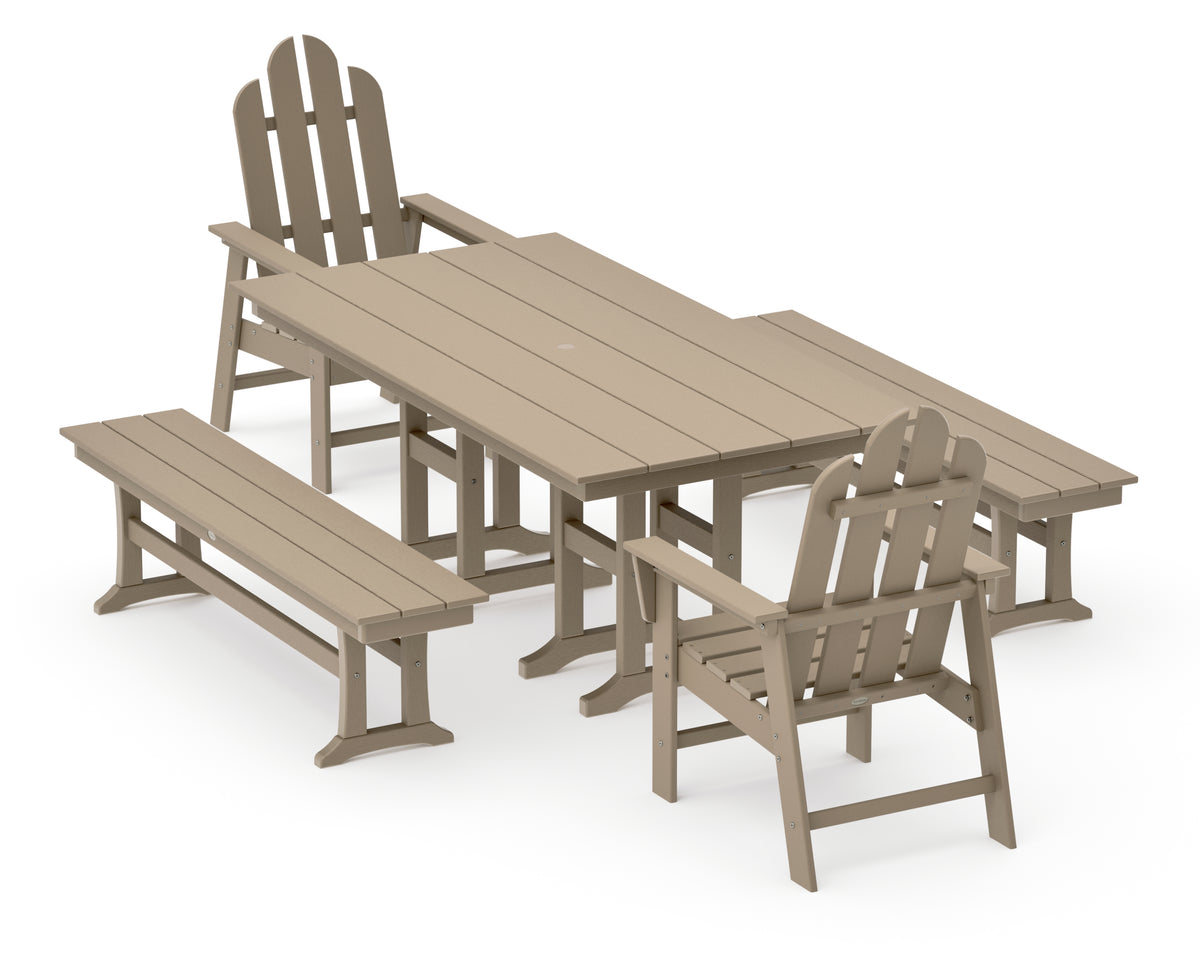 POLYWOOD Long Island 5-Piece Farmhouse Dining Set with Benches in Vintage Sahara