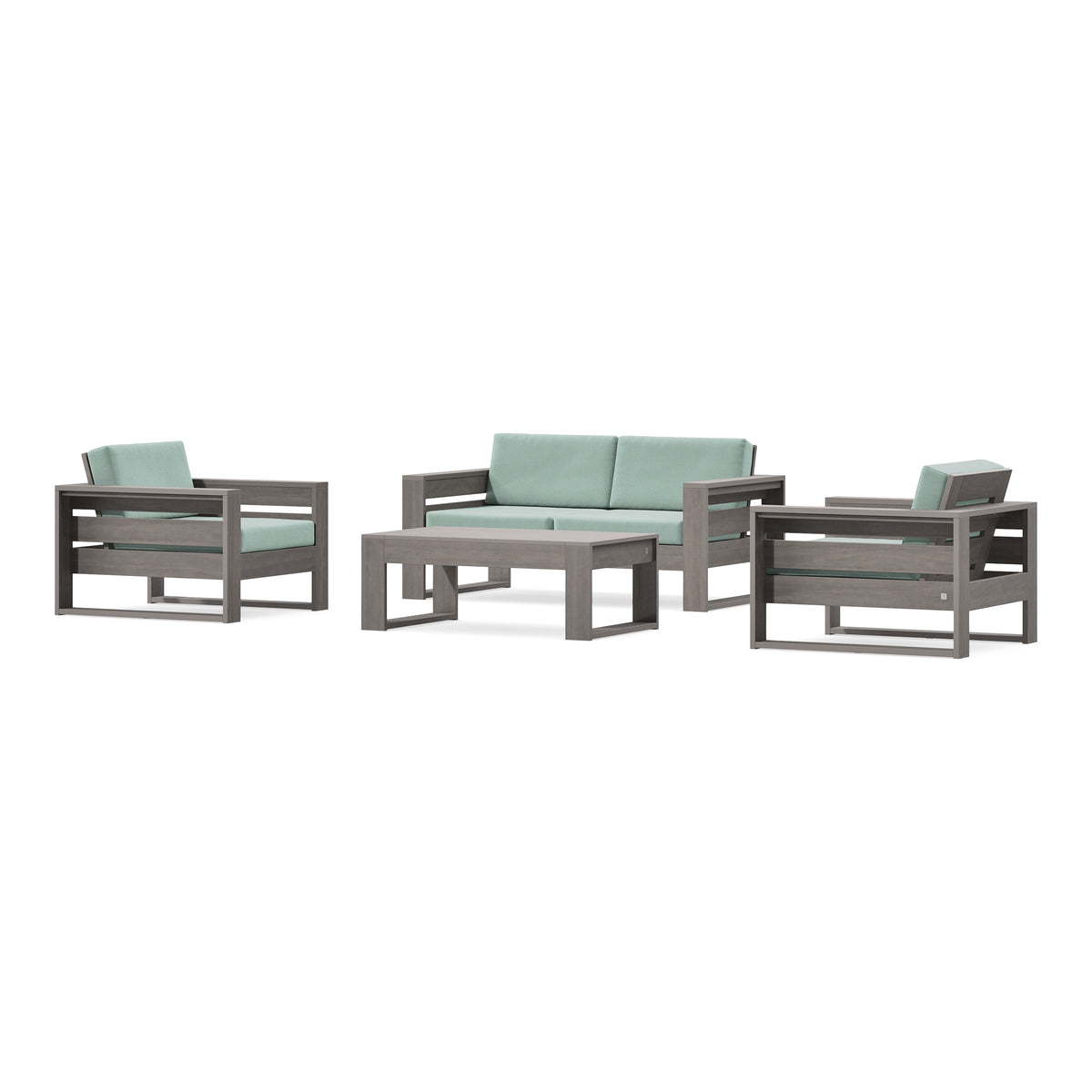 POLYWOOD PW Designer Series Latitude 4-Piece Lounge Loveseat Set in Driftwood / Spa
