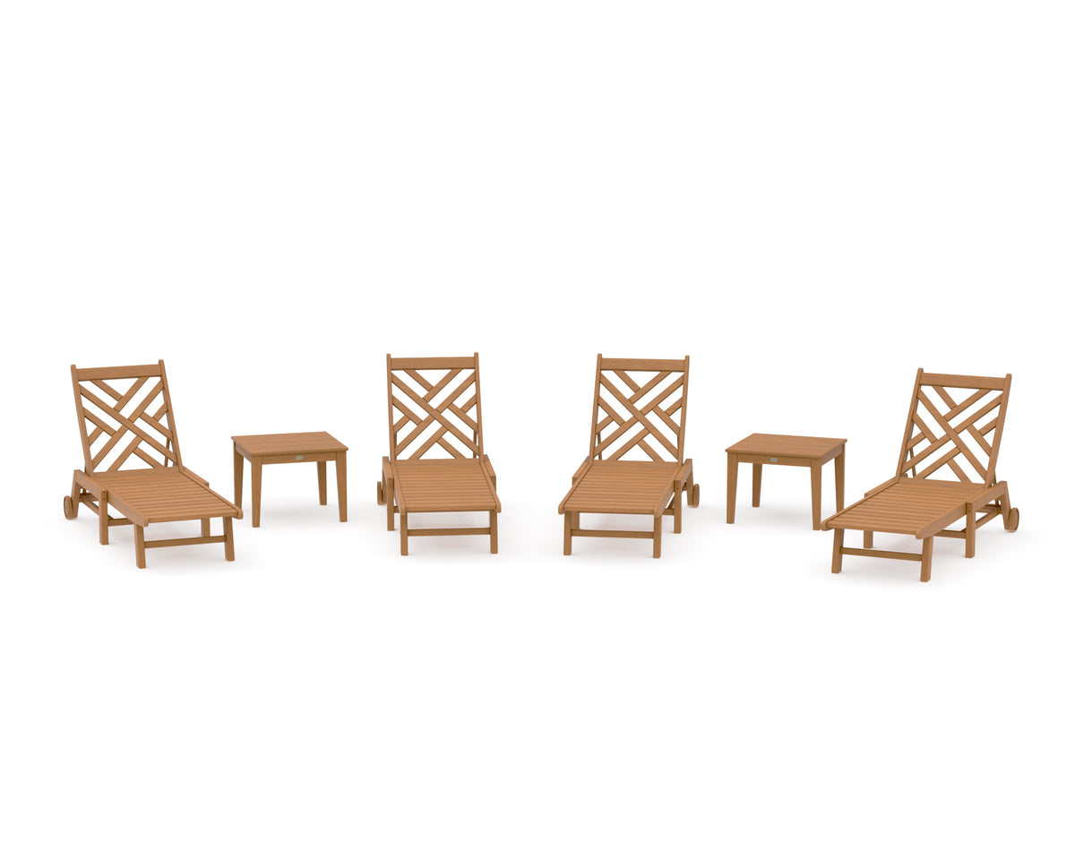 POLYWOOD Chippendale 6-Piece Chaise Set with Wheels in Natural