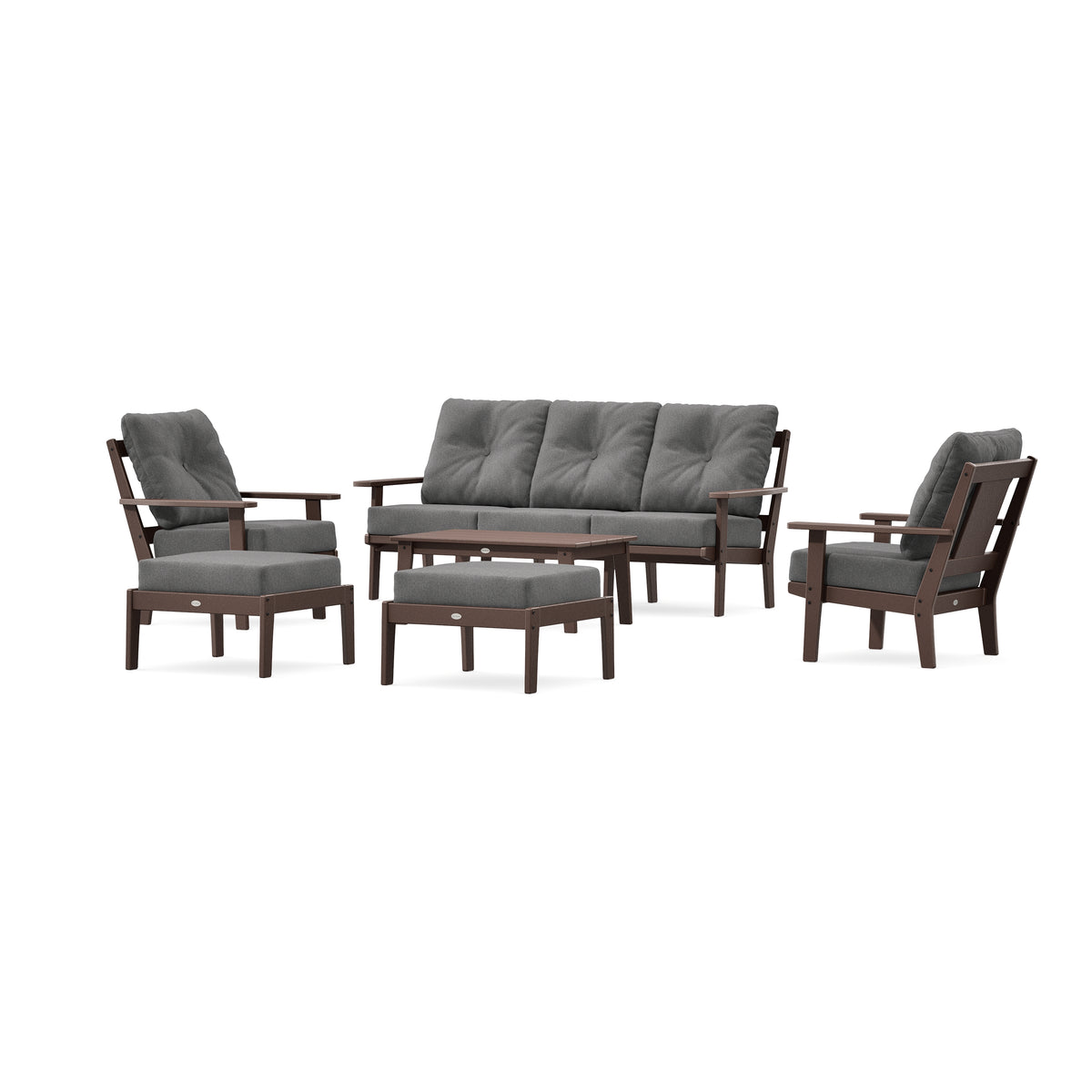 POLYWOOD Prairie 6-Piece Lounge Sofa Set in Mahogany