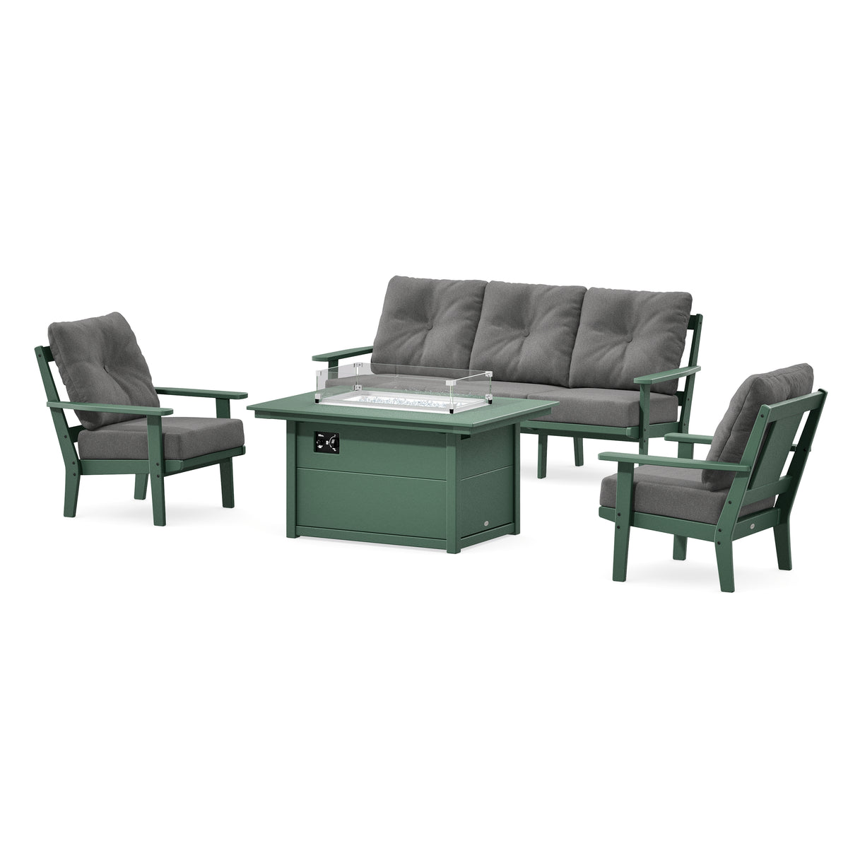 POLYWOOD Prairie Deep Seating Fire Pit Table Set in Green