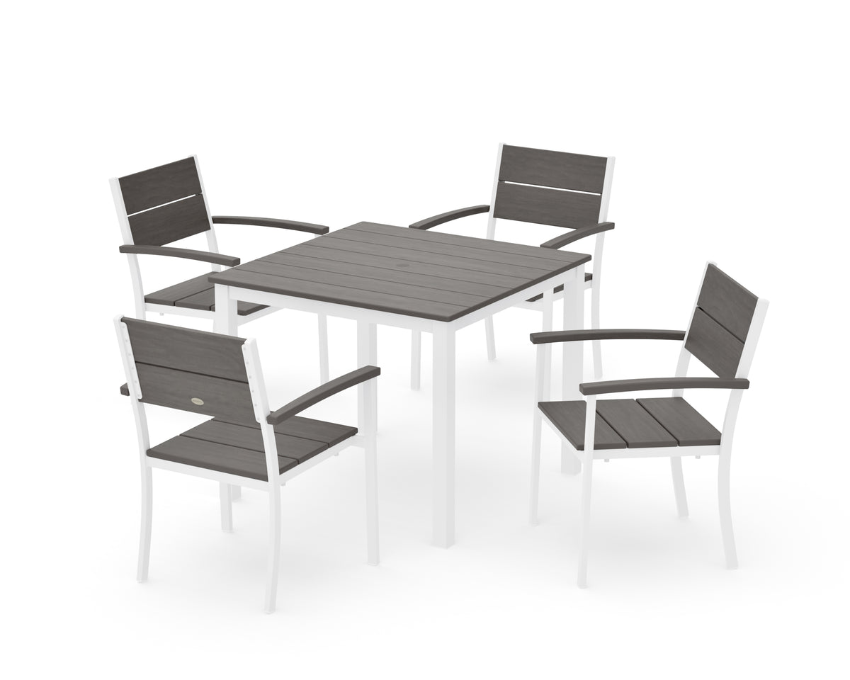 POLYWOOD Main Street 5-Piece Dining Set with Main Street 36" x 36" Dining Table in White / Driftwood