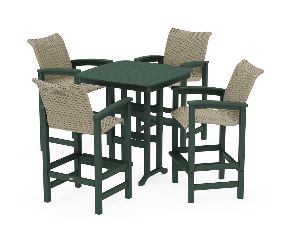 POLYWOOD Coastal Woven 5-Piece Bar Set in Green / Dune Grass