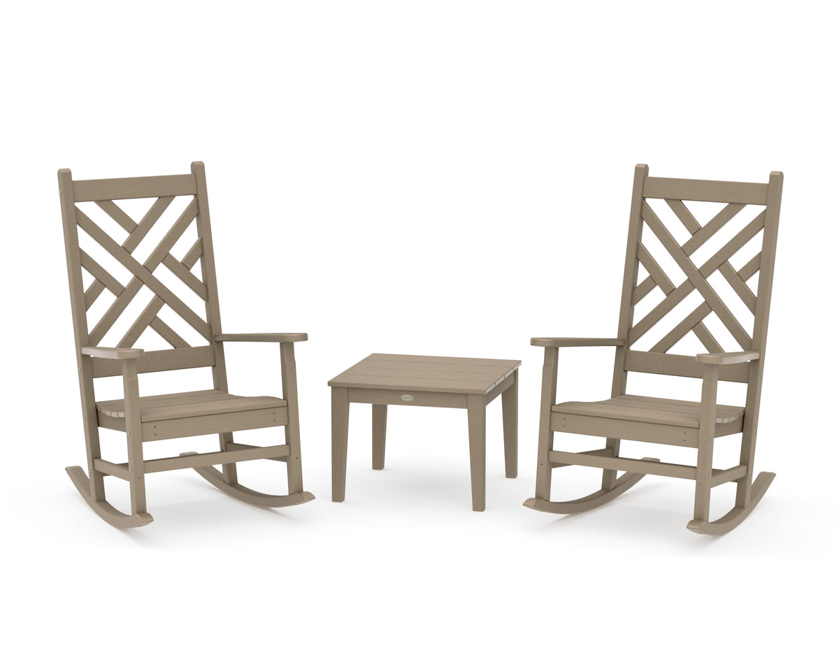 POLYWOOD Chippendale 3-Piece Rocking Chair Set in Vintage Sahara