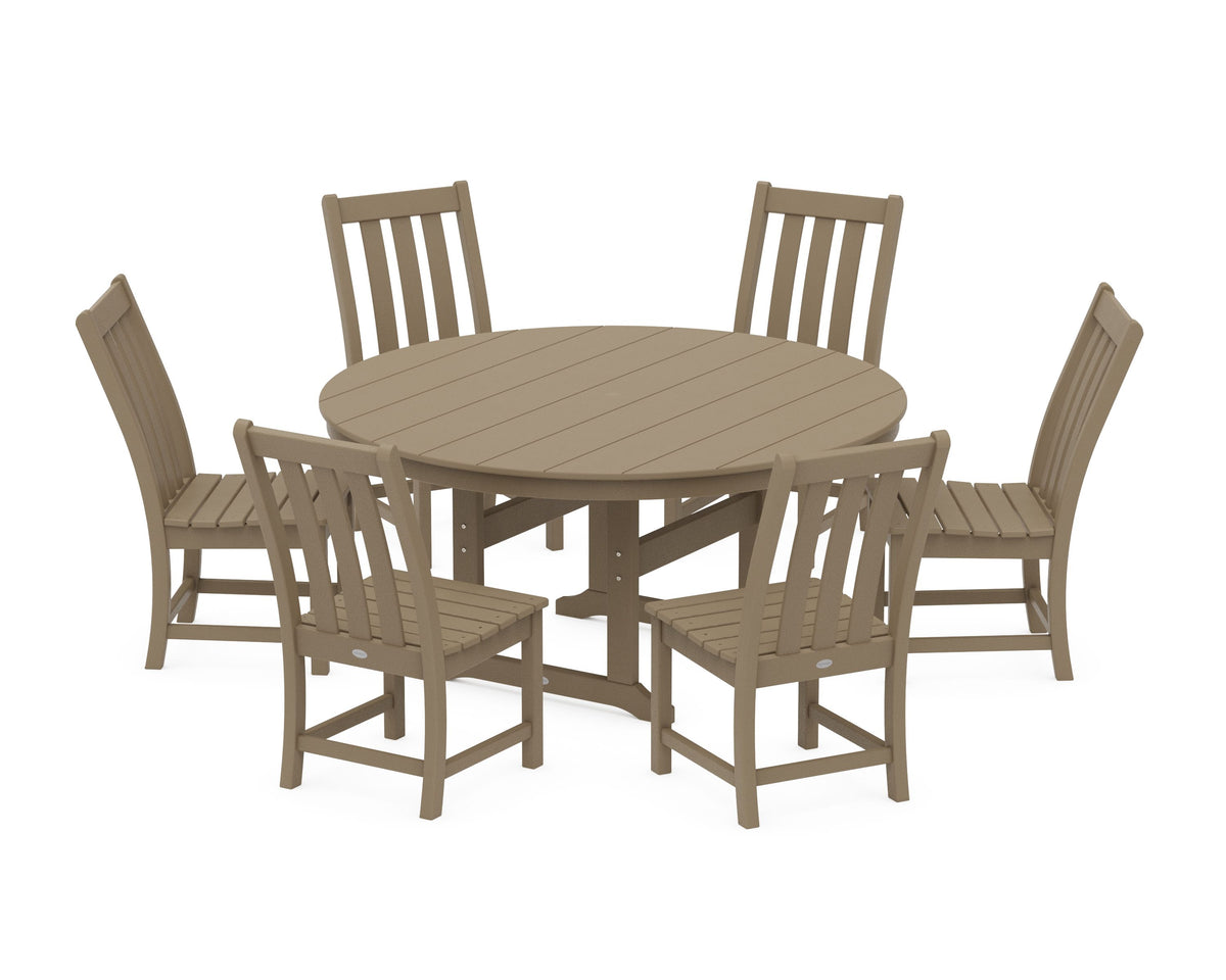 POLYWOOD Vineyard 7-Piece Side Chair Round Farmhouse Dining Set in Vintage Sahara
