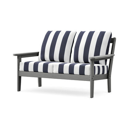 POLYWOOD Cottage Deep Seating Loveseat in Slate Grey / Cabana Stripe Navy