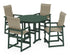 POLYWOOD EDGE Woven Highback 5-Piece Round Farmhouse Counter Set in Green / Dune Grass
