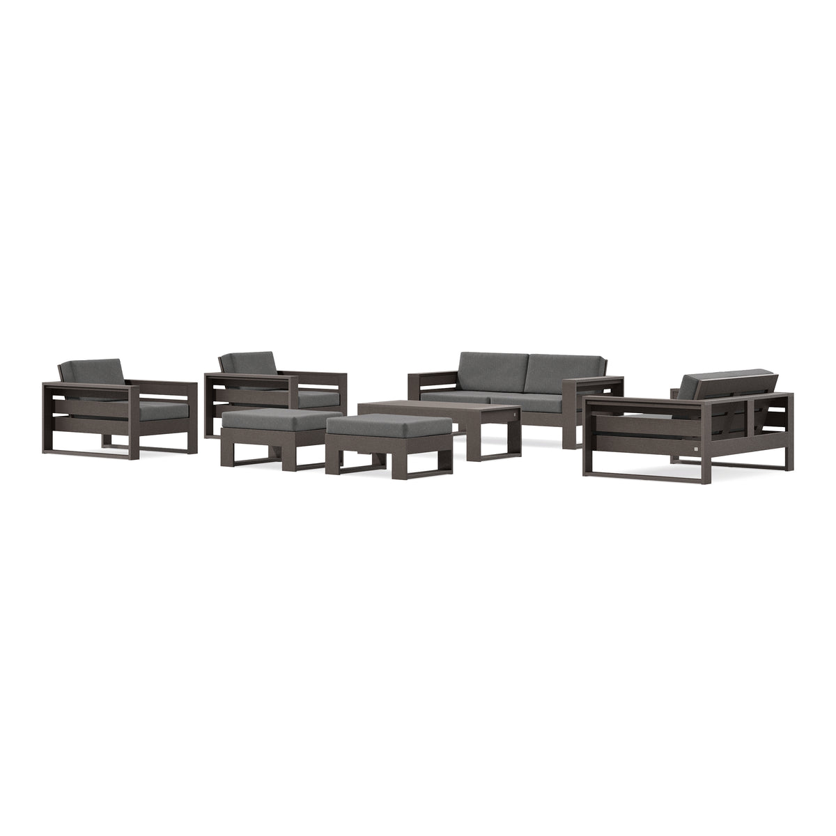POLYWOOD PW Designer Series Latitude 7-Piece Lounge Loveseat Set in Vintage Coffee / Ash Charcoal