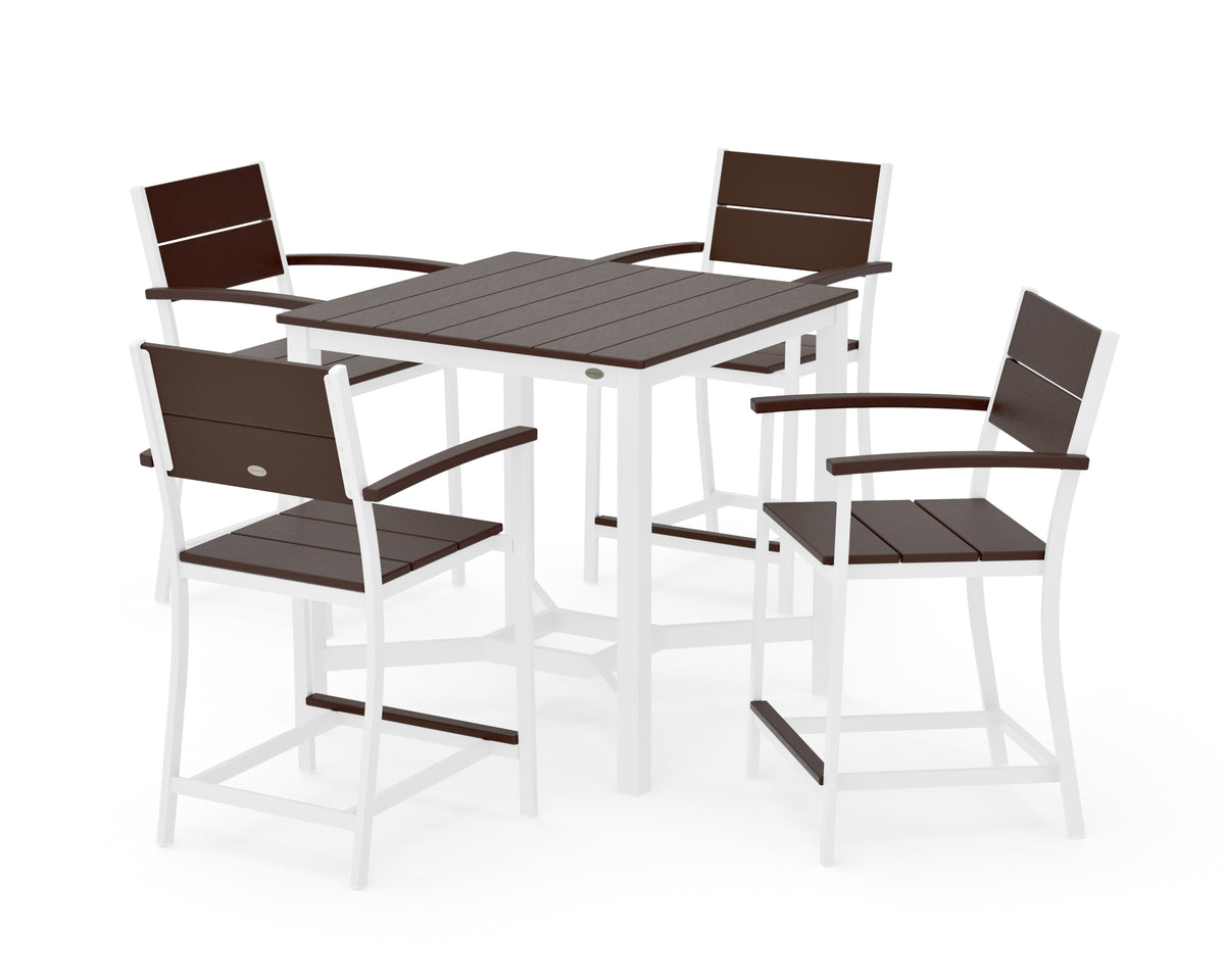 POLYWOOD Main Street 5-Piece Counter Set in White / Mahogany