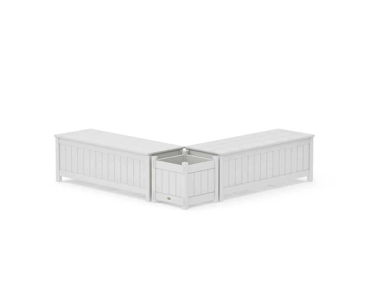 POLYWOOD 48" Vineyard L-Shaped Planter Storage Bench Set in Vintage White