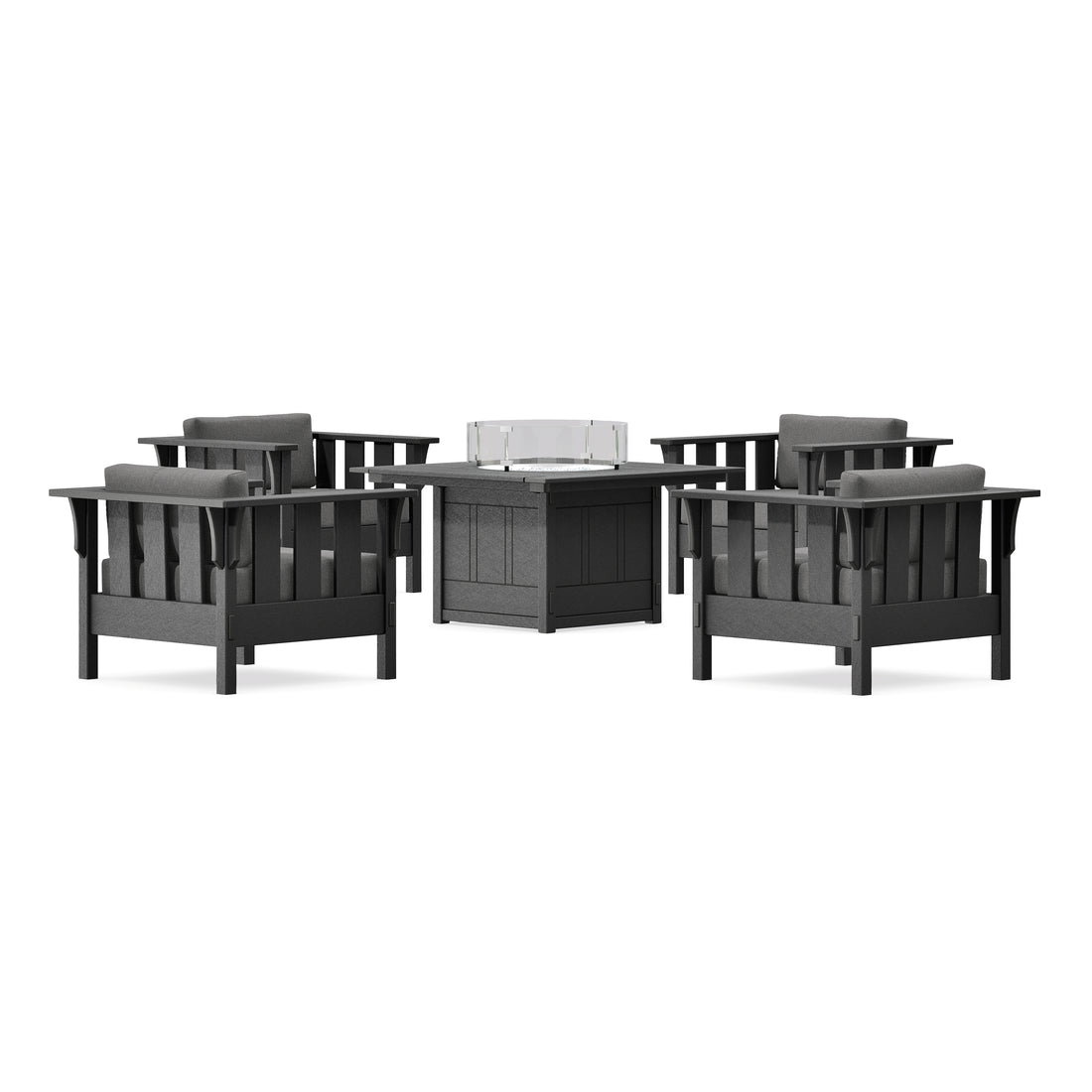 POLYWOOD Acadia 5-Piece Deep Seating Set with Fire Pit Table in Black
