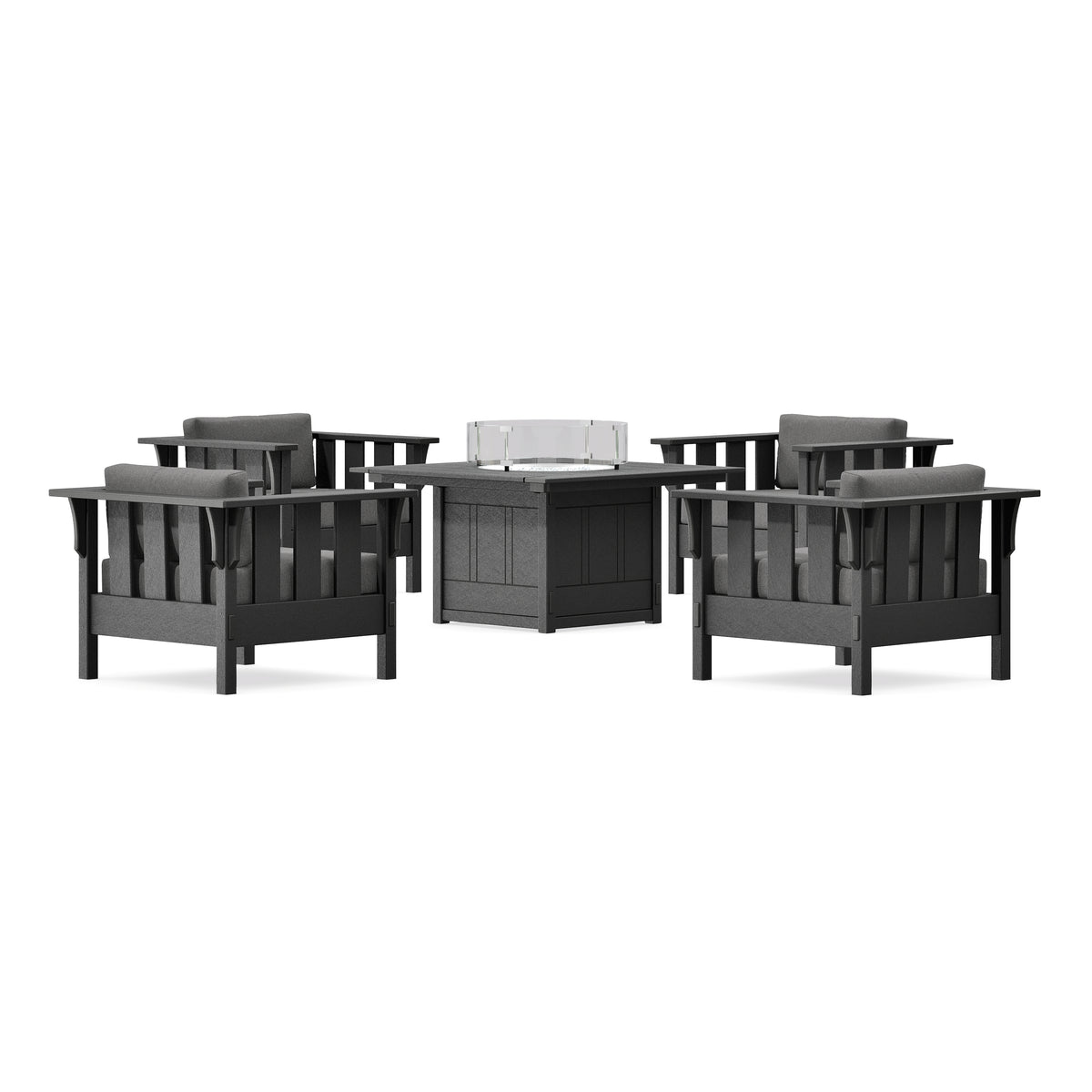POLYWOOD Acadia 5-Piece Deep Seating Set with Fire Pit Table in Black
