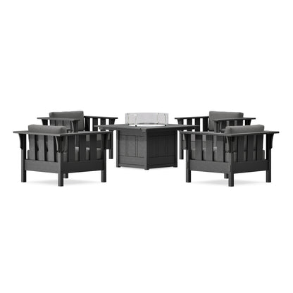 POLYWOOD Acadia 5-Piece Deep Seating Set with Fire Pit Table in Black