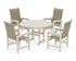 POLYWOOD Coastal Woven High-Back 5-Piece Round Farmhouse Dining Set in Sand / Dune Grass