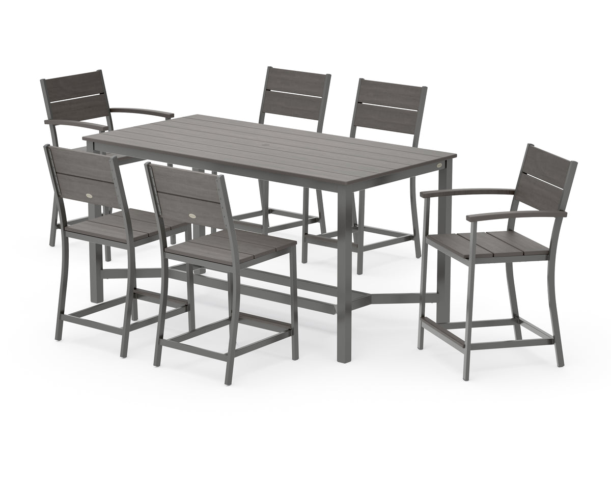 POLYWOOD Main Street 7-Piece Counter Set in Charcoal / Driftwood