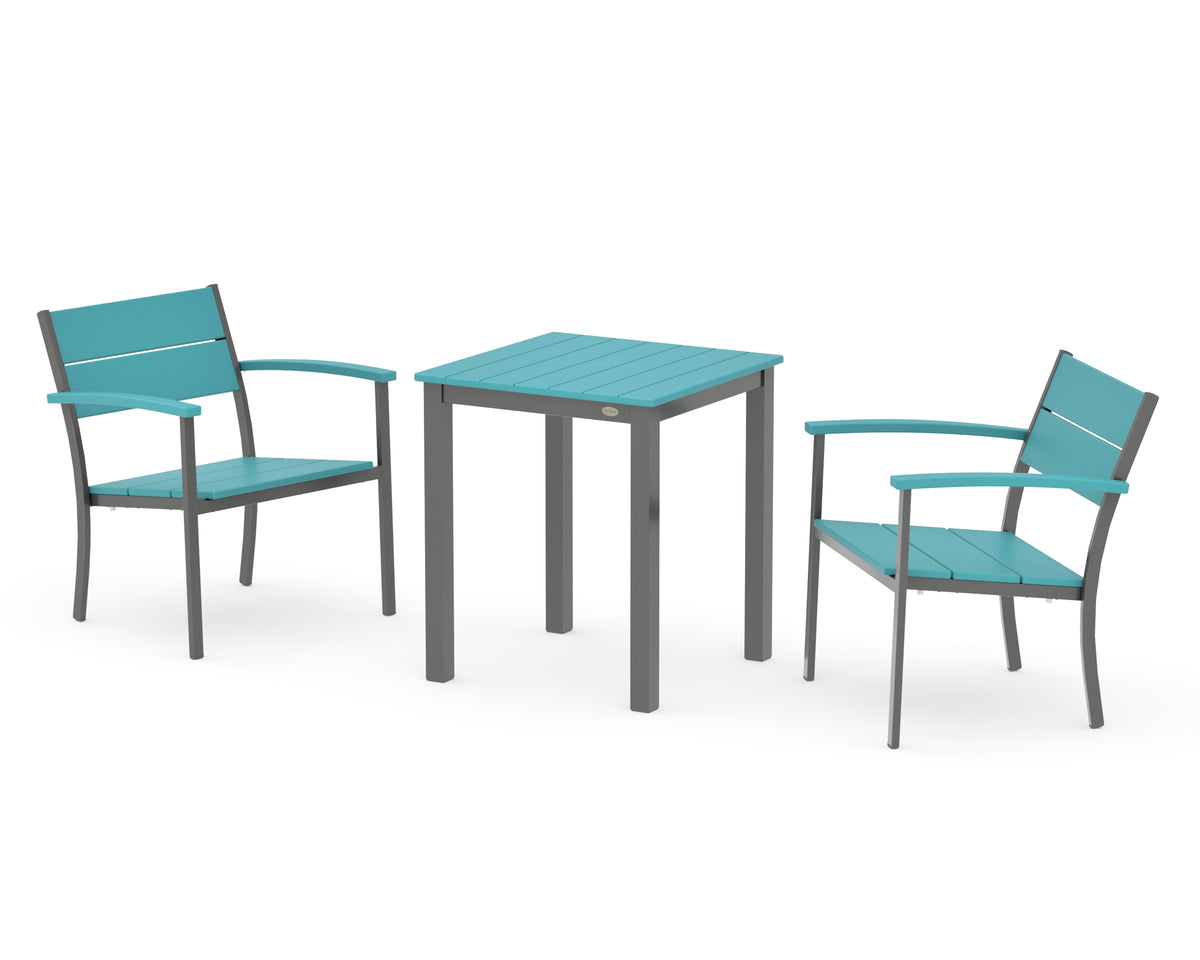POLYWOOD Main Street 3-Piece Square Dining Set in Charcoal / Aruba