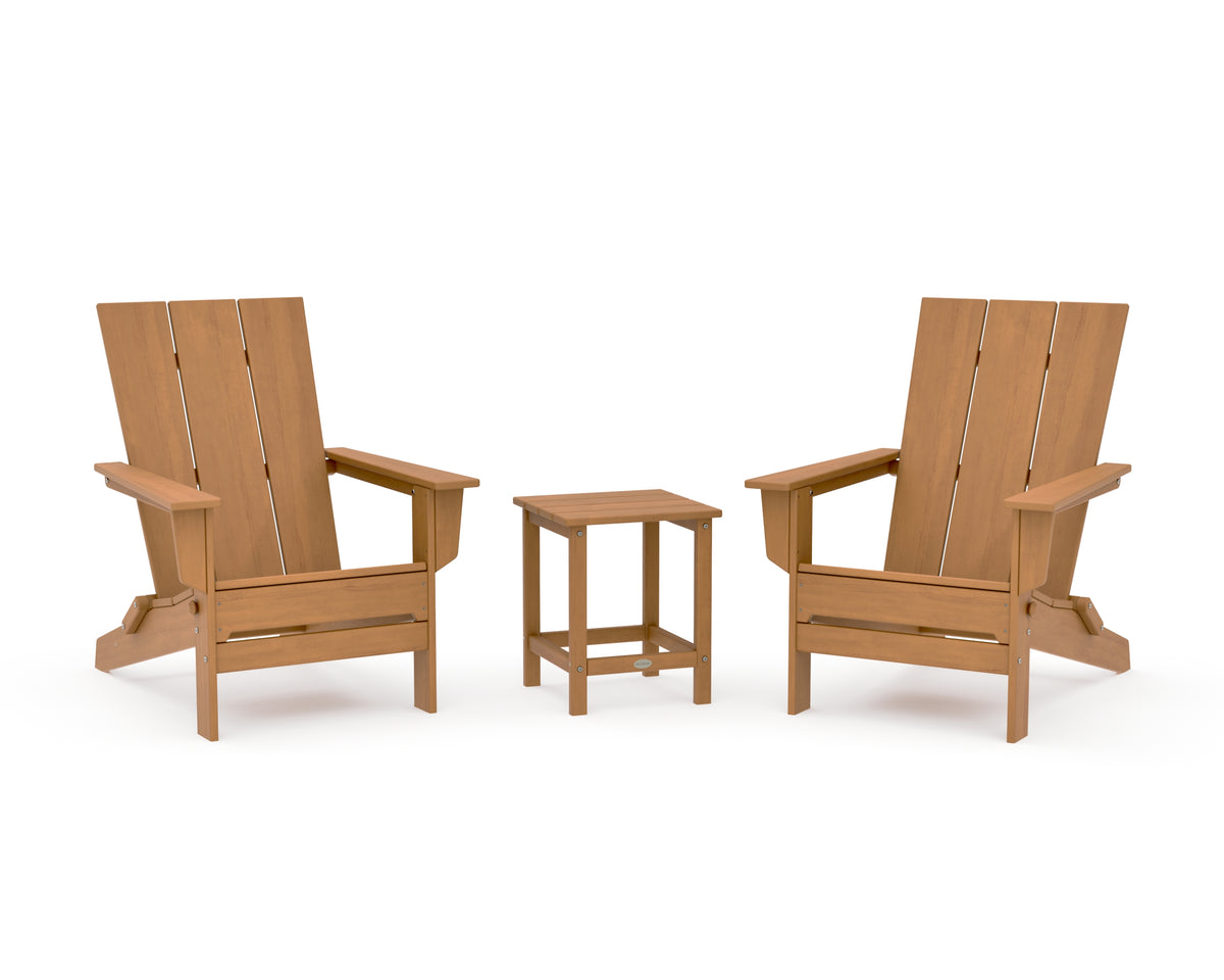 POLYWOOD 3-Piece Modern Studio Folding Adirondack Set in Natural