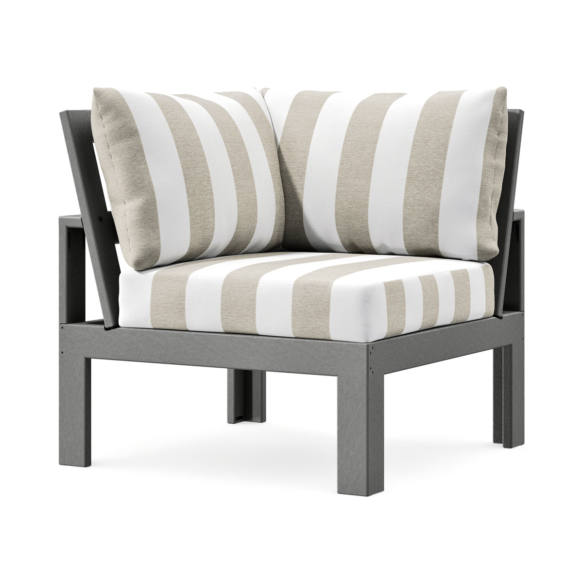 POLYWOOD Modular Corner Chair in Slate Grey / Cabana Stripe Dune Burlap