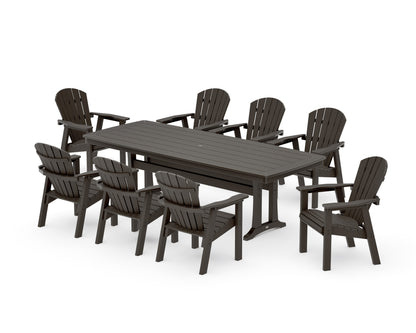 POLYWOOD Seashell 9-Piece Dining Set with Trestle Legs in Vintage Coffee