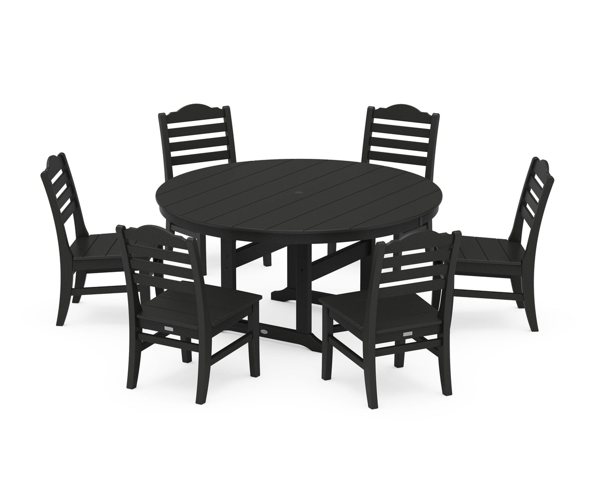 POLYWOOD Savannah 7-Piece Side Chair Round Farmhouse Dining Set in Black