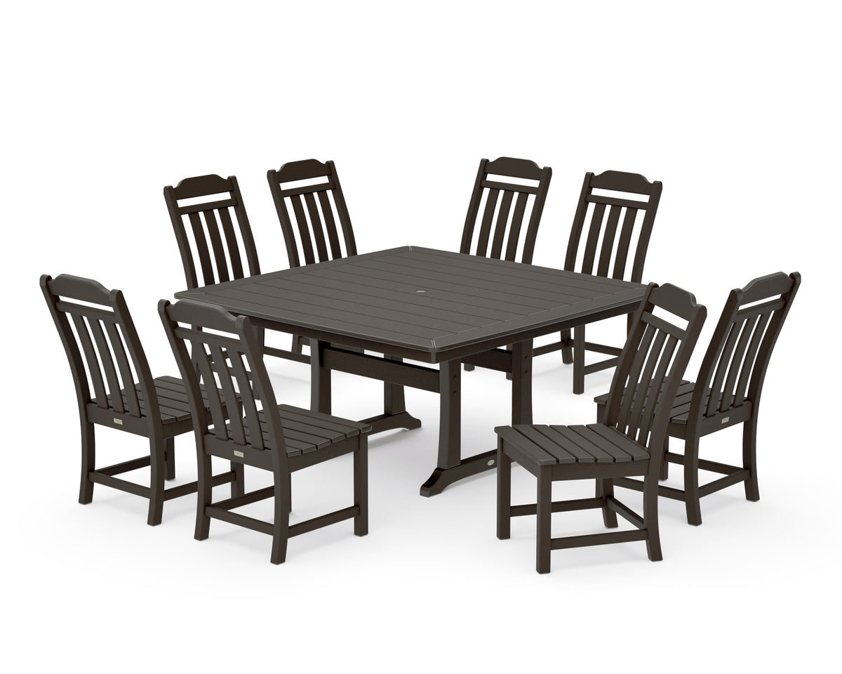 POLYWOOD Cottage 9-Piece Square Side Chair Dining Set with Trestle Legs in Vintage Coffee